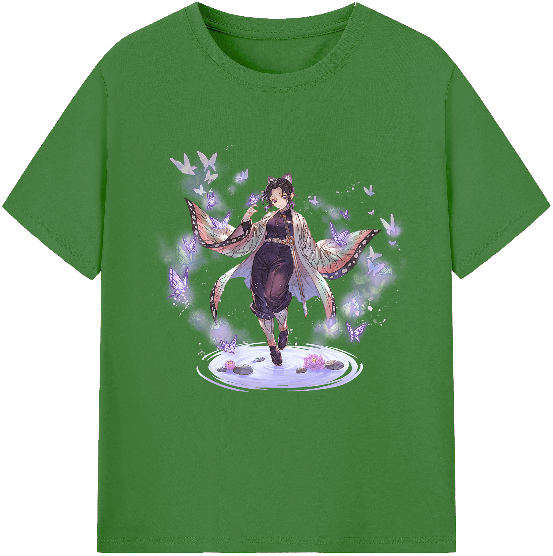 （画像用） 鬼滅の刃（きめつのやいば）蟲柱-胡蝶 しのぶ／こちょう しのぶ Kochou Shinobu レディースカジュアルプリントTシャツ（綿100％）